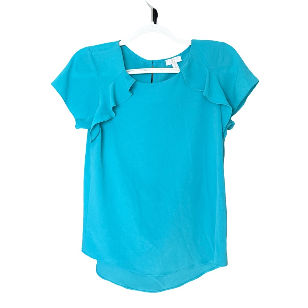 Women's Blue Ruffle Sleeve Top